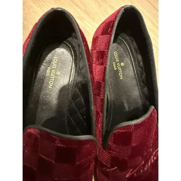 Men's Louis Vuitton Embroidered Damier Velvet Loafers